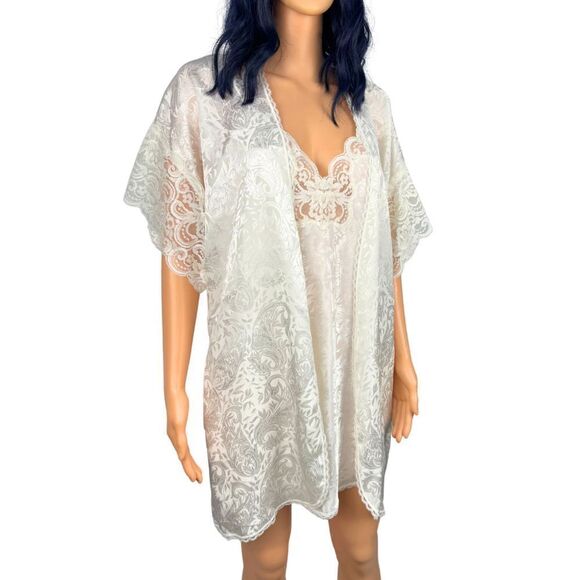 Vintage 70s Deena Ivory Slip Dress with Matching Robe Size Small - Picture 3 of 6